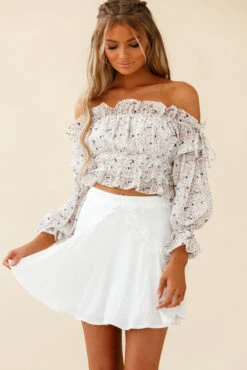 Wildflower Tassel Trim A-line Skirt White -Selfie Leslie Shop ST2408D WHITE 4
