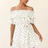 Rita Shirred Off-Shoulder Dress Polka Dot Print White 2 Rita Shirred Off-Shoulder Dress Polka Dot Print White -Selfie Leslie Shop ST2414D WHITE 3