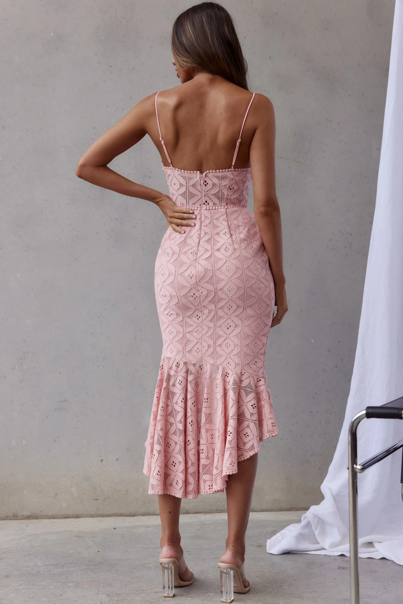 Talk About Me High Low Hem Circle Trim Midi Dress Blush 4 Talk About Me High Low Hem Circle Trim Midi Dress Blush - Image 2