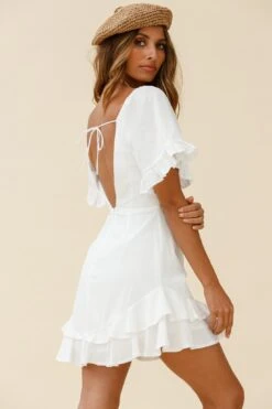 Corina Pleated Bust V-Back Dress White -Selfie Leslie Shop ST2425B WHITE 2