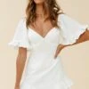 Corina Pleated Bust V-Back Dress White 1 Corina Pleated Bust V-Back Dress White -Selfie Leslie Shop ST2425B WHITE 4