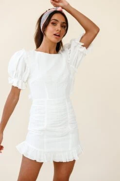 Icing On The Cake Open Back Ruched Dress White -Selfie Leslie Shop ST2446D WHITE 6
