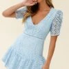 Adelia Ruched Puff Sleeve Floral Embroidery Dress Steel Blue
