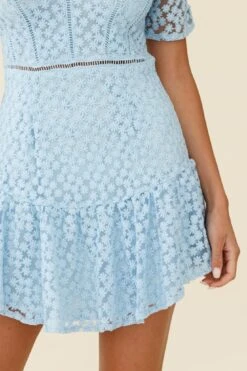 Adelia Ruched Puff Sleeve Floral Embroidery Dress Steel Blue 12 Adelia Ruched Puff Sleeve Floral Embroidery Dress Steel Blue -Selfie Leslie Shop ST2545D STEEL BLUE 6