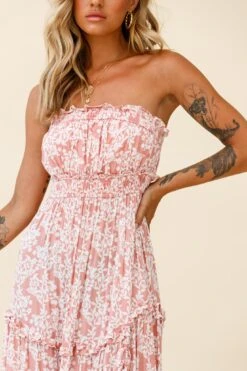 Take Me Away Strapless Maxi Dress Floral Print Blush -Selfie Leslie Shop ST2587D BLUSH 5