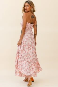 Take Me Away Strapless Maxi Dress Floral Print Blush -Selfie Leslie Shop ST2587D BLUSH 6