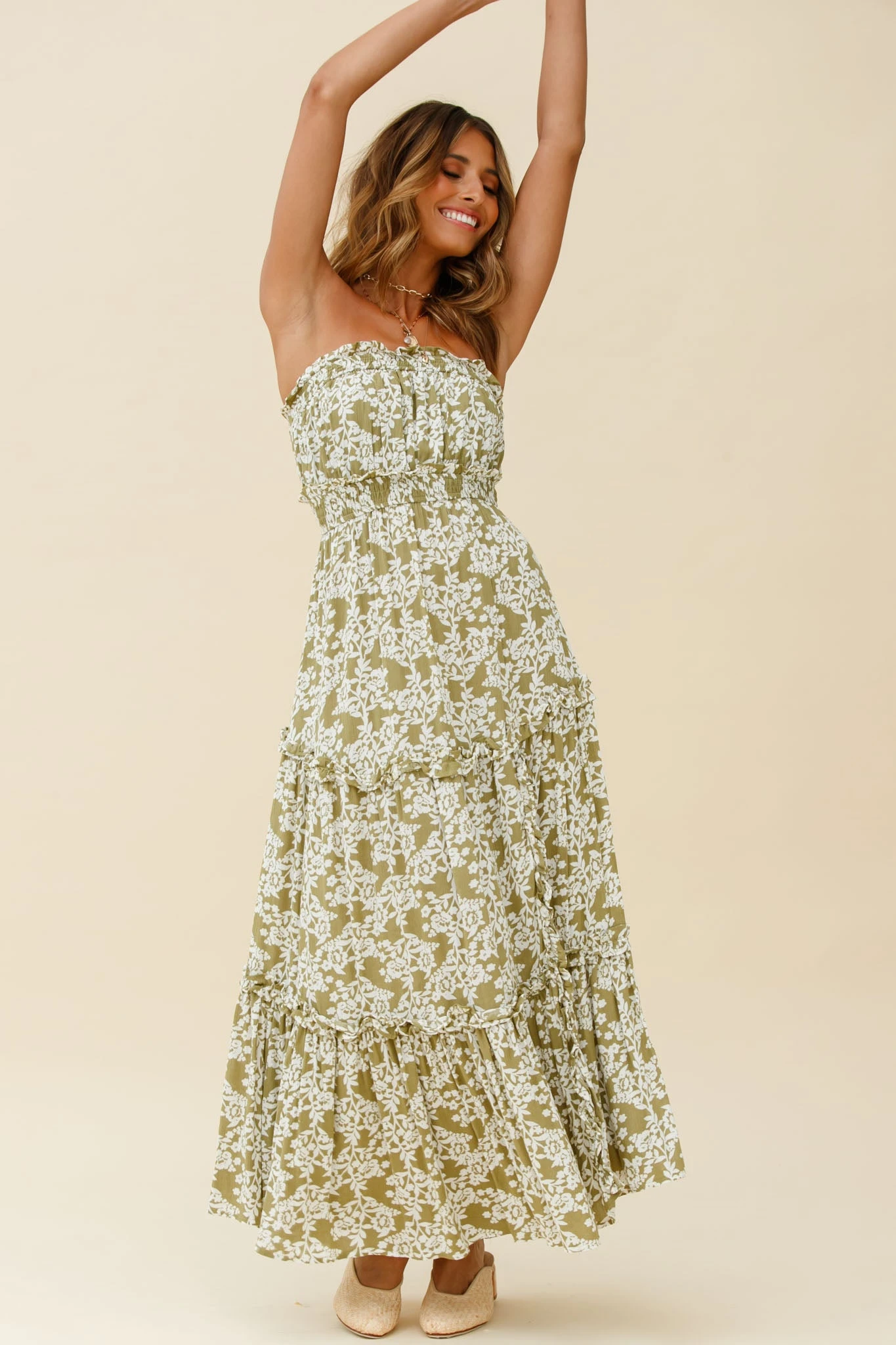Take Me Away Strapless Maxi Dress Floral Print Green 5 Take Me Away Strapless Maxi Dress Floral Print Green - Image 3