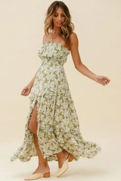 Take Me Away Strapless Maxi Dress Floral Print Green 12 Take Me Away Strapless Maxi Dress Floral Print Green -Selfie Leslie Shop ST2587D GREEN 4