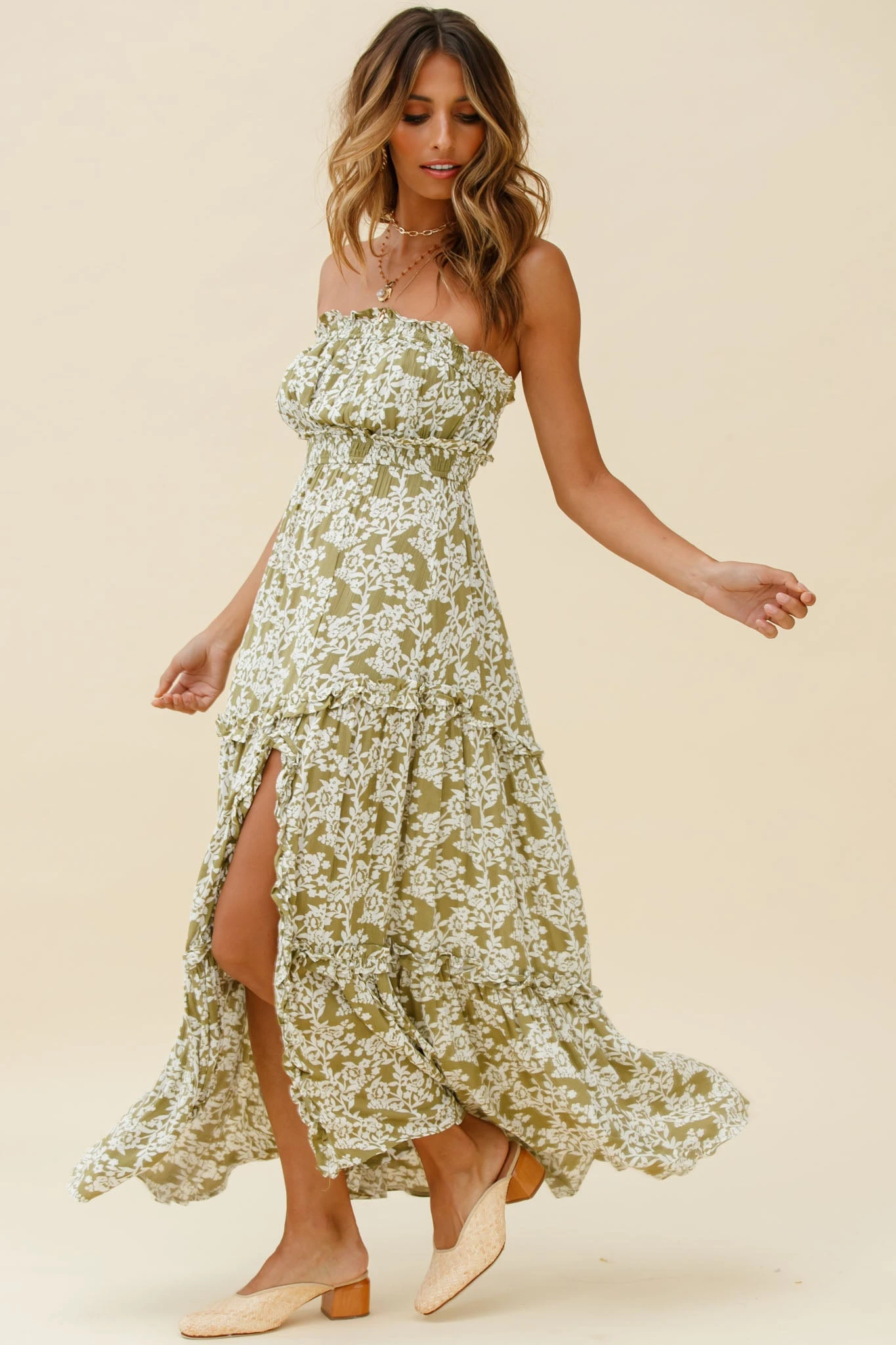 Take Me Away Strapless Maxi Dress Floral Print Green 6 Take Me Away Strapless Maxi Dress Floral Print Green - Image 4