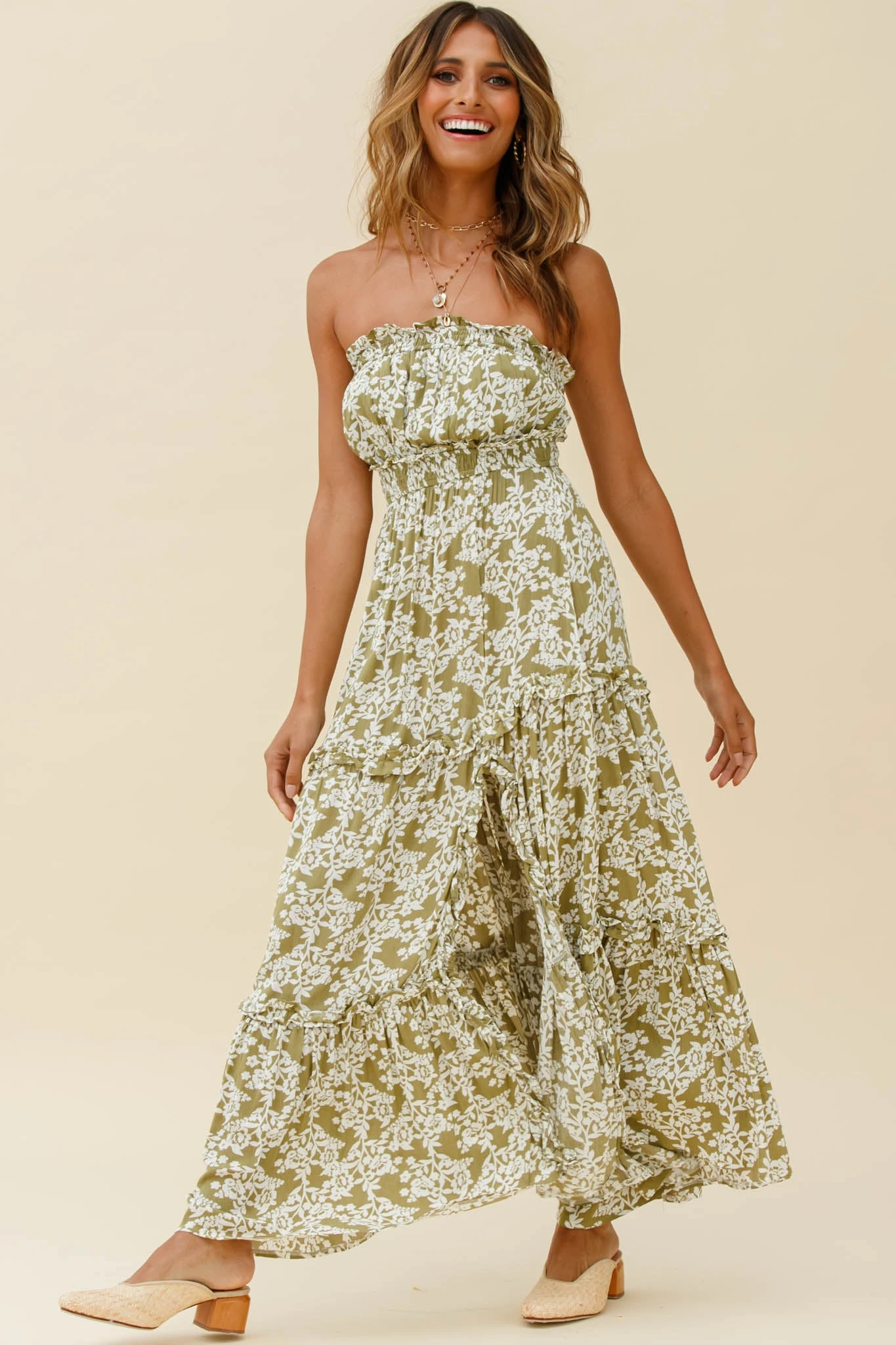 Take Me Away Strapless Maxi Dress Floral Print Green 7 Take Me Away Strapless Maxi Dress Floral Print Green - Image 5