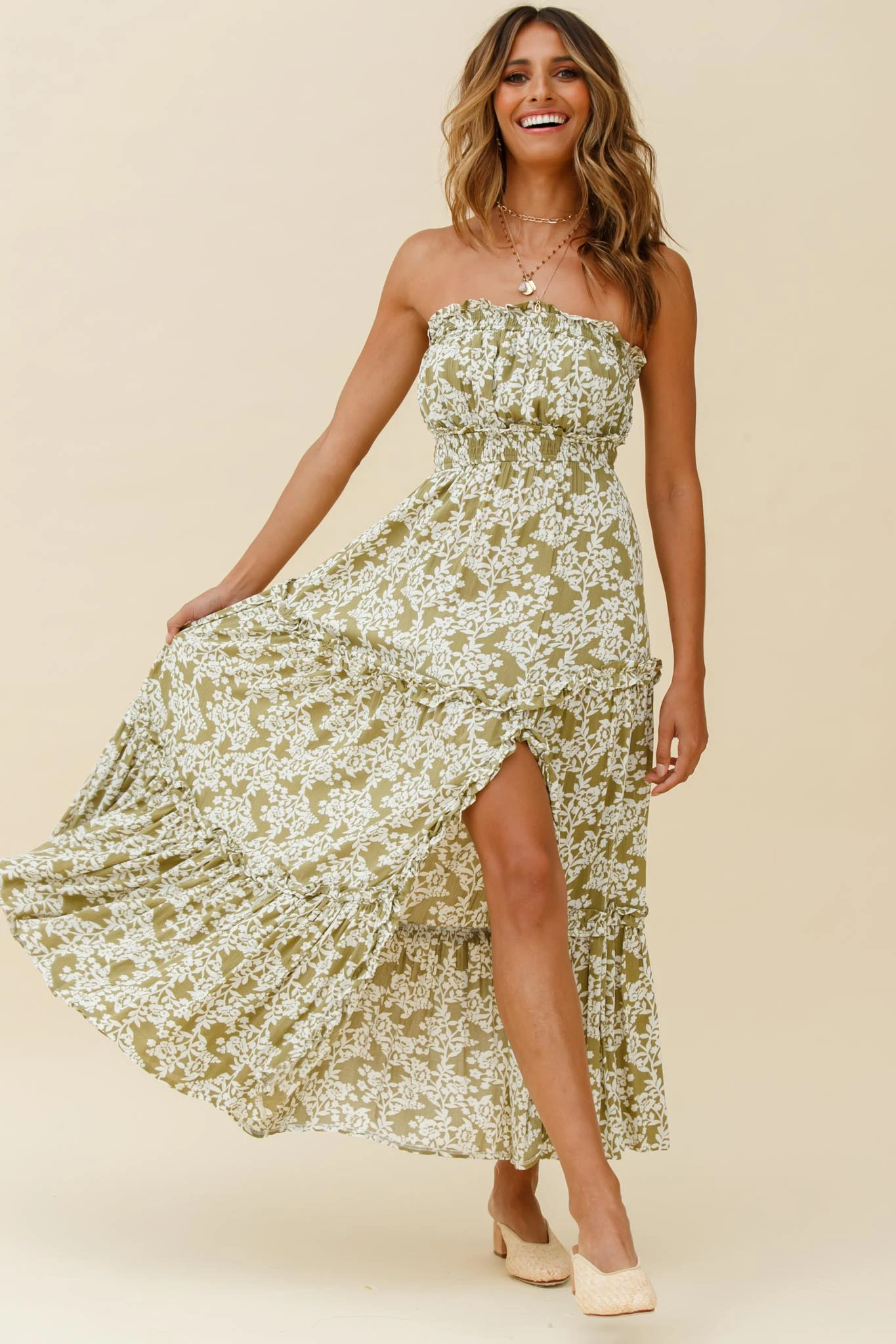 Take Me Away Strapless Maxi Dress Floral Print Green 9 Take Me Away Strapless Maxi Dress Floral Print Green - Image 7