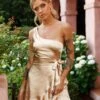 Waiting For Tonight One Shoulder Faux Wrap Dress Champagne 1 Waiting For Tonight One Shoulder Faux Wrap Dress Champagne -Selfie Leslie Shop ST2597B CHAMPAGNE 1