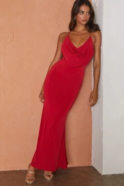 Myrah Draped Bust Mermaid Maxi Dress Red 13 Myrah Draped Bust Mermaid Maxi Dress Red -Selfie Leslie Shop ST2605D02 20RED 5