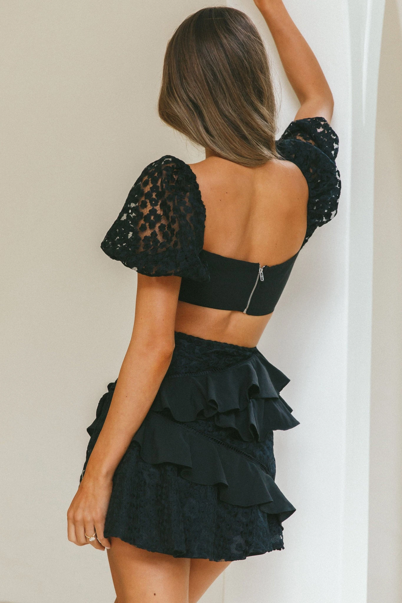 Taurus Floral Embroidery Puff Sleeve Dress Black 4 Taurus Floral Embroidery Puff Sleeve Dress Black - Image 2