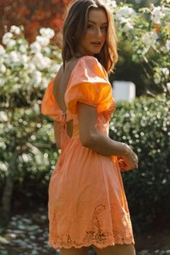 Lovers Lane Lace Trim Puff Sleeve Dress Neon Orange -Selfie Leslie Shop ST2778D NEON ORANGE 8
