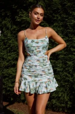 Augustine Pleated Detail Cut-Out Waist Dress Floral Green -Selfie Leslie Shop ST2827DC01 20GREEN 4