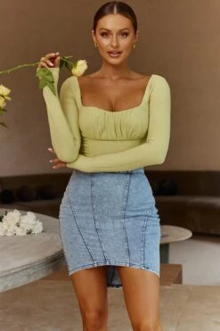 Bobbi Long Sleeve Ruched Side Ribbed Bodysuit Mint 11 Bobbi Long Sleeve Ruched Side Ribbed Bodysuit Mint -Selfie Leslie Shop ST2919B 20MINT 4