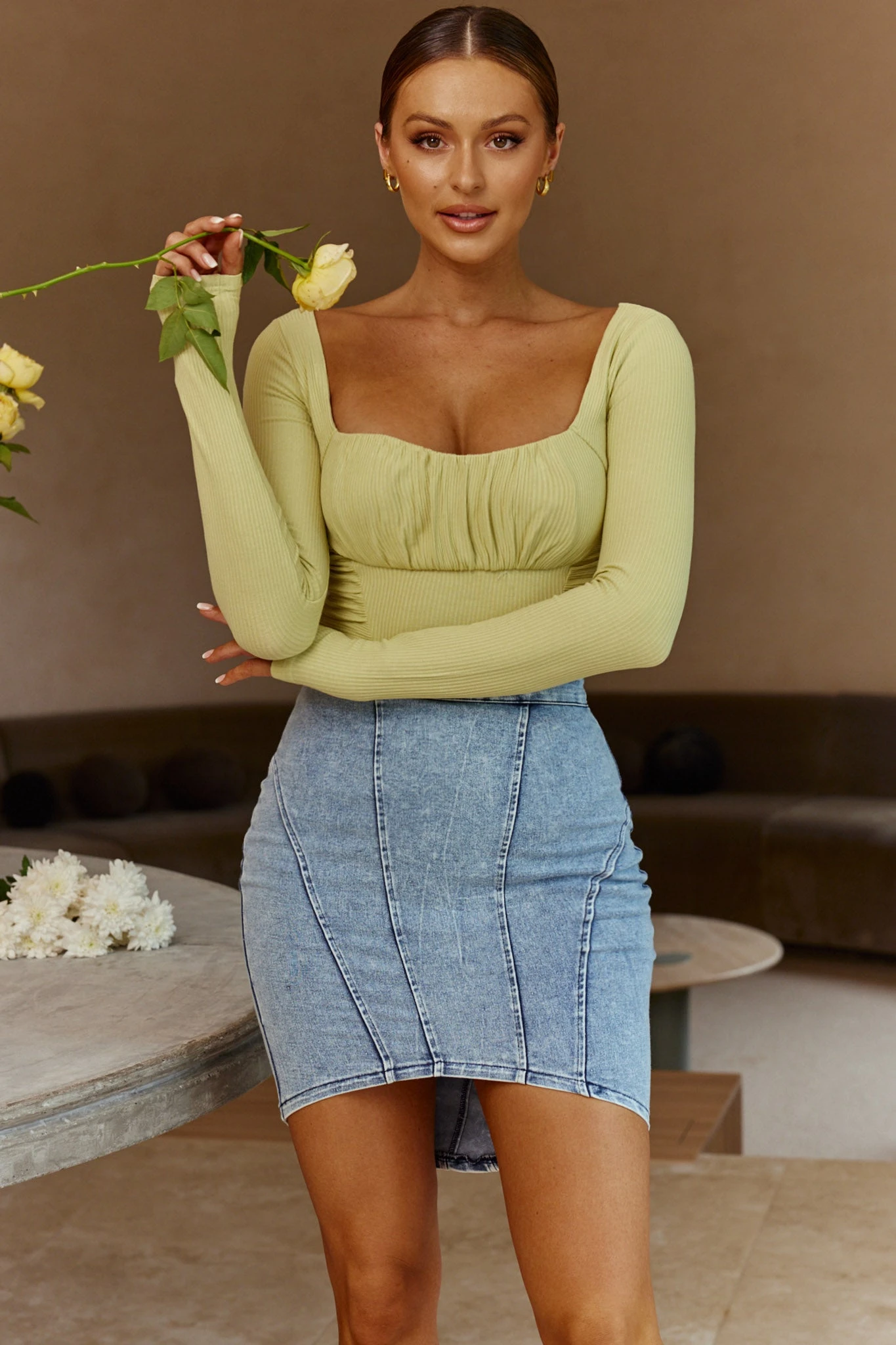 Bobbi Long Sleeve Ruched Side Ribbed Bodysuit Mint 6 Bobbi Long Sleeve Ruched Side Ribbed Bodysuit Mint - Image 4