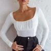 Bobbi Long Sleeve Ruched Side Ribbed Bodysuit White