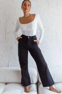 Bobbi Long Sleeve Ruched Side Ribbed Bodysuit White 11 Bobbi Long Sleeve Ruched Side Ribbed Bodysuit White -Selfie Leslie Shop ST2919B 20WHITE 5