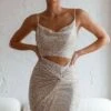 Miami Nights Cowl Neckline Twist Feature Mini Dress Sequin Beige 2 Miami Nights Cowl Neckline Twist Feature Mini Dress Sequin Beige -Selfie Leslie Shop ST2952B04 BEIGE 1