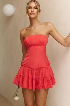 On A Whim Strapless Dropped Waist Dress Red -Selfie Leslie Shop ST3069BRED 6