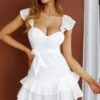 Theodore Ruffle Trimmed Mini Dress White -Selfie Leslie Shop ST3100B 20WHITE 1