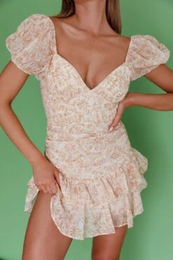 Annabella Puff Sleeve Tied Back Frill Hem Dress Floral Print Orange -Selfie Leslie Shop ST3152D 20ORANGE 4