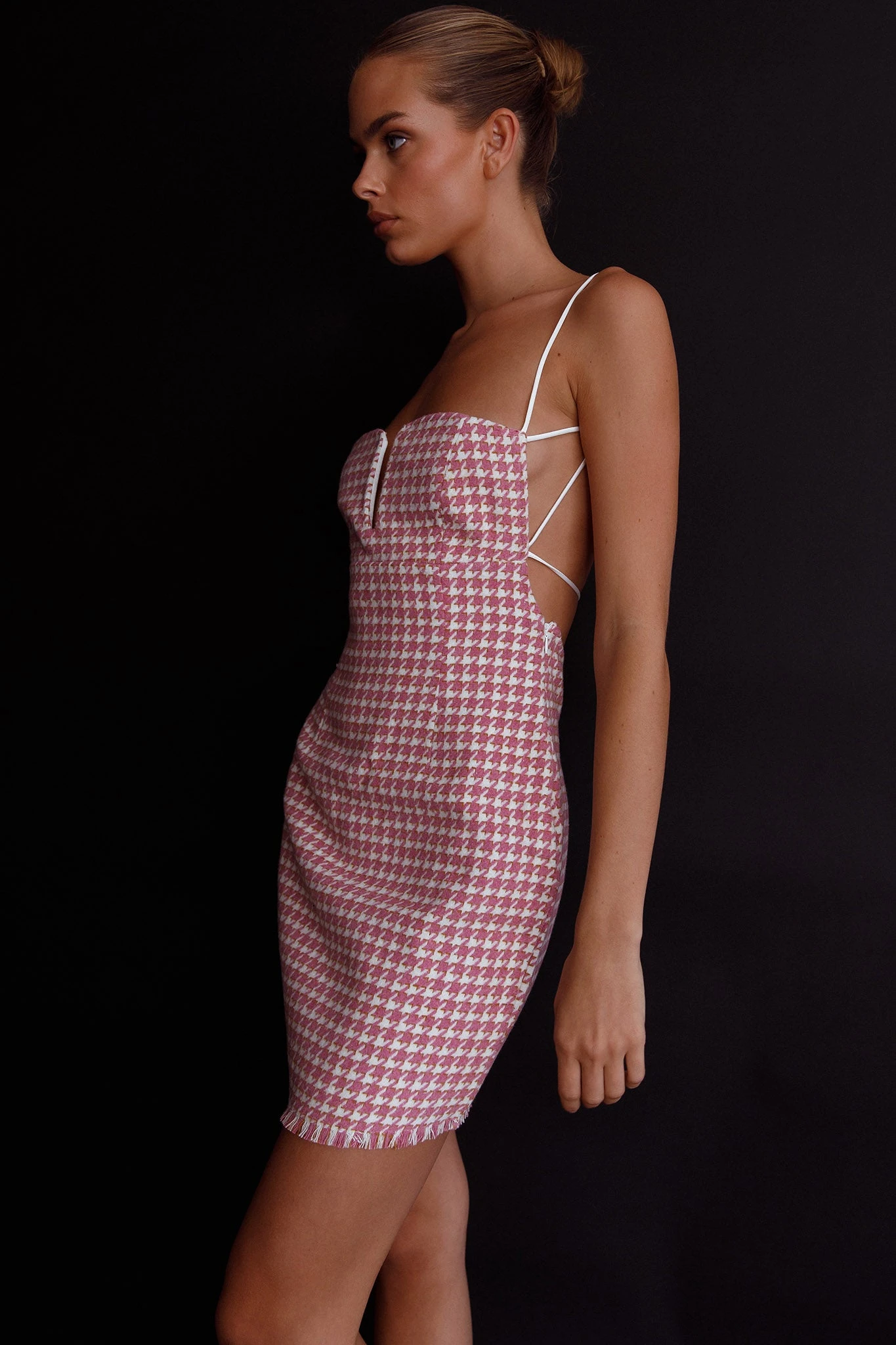 Dolce Life Low Back Mini Dress Houndstooth Pink 9 Dolce Life Low Back Mini Dress Houndstooth Pink - Image 7