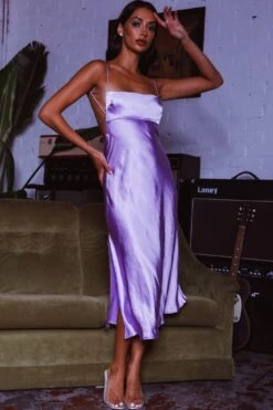 Dolce Life Low Back Midi Dress Lilac -Selfie Leslie Shop ST3228D 20LILAC 5