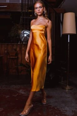 Dolce Life Low Back Midi Dress Orange -Selfie Leslie Shop ST3228D 20ORANGE 6