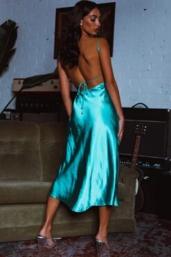 Dolce Life Low Back Midi Dress Teal -Selfie Leslie Shop ST3228D 20TEAL 3