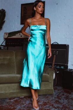 Dolce Life Low Back Midi Dress Teal -Selfie Leslie Shop ST3228D 20TEAL 5