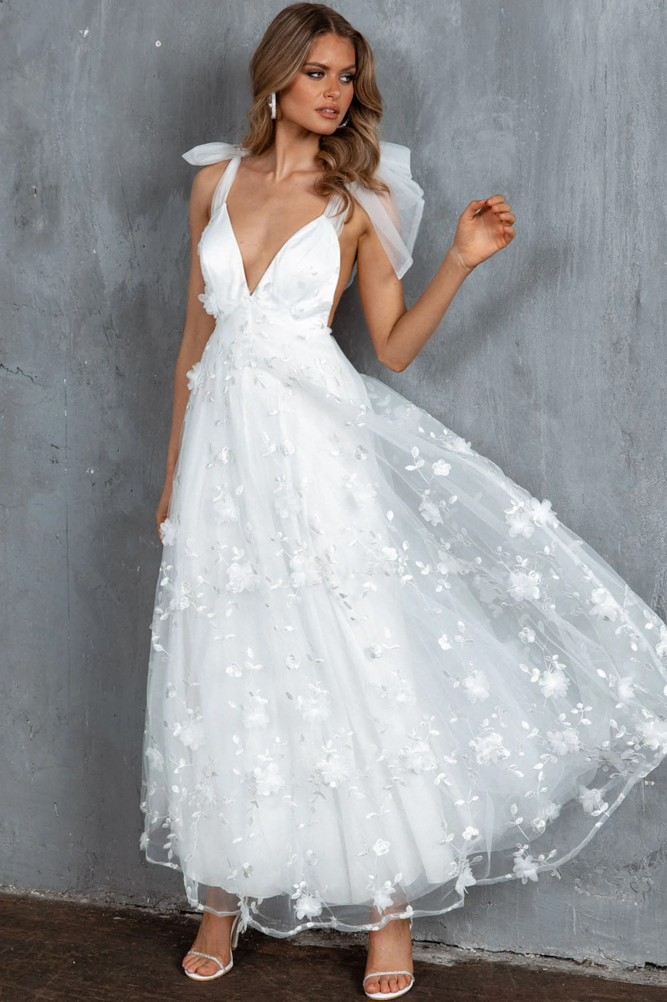 Chantilly Tied Shoulder Maxi Dress White 3 Chantilly Tied Shoulder Maxi Dress White