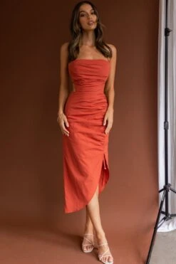 Heaven On Earth Lace-Up Back Midi Dress Rust -Selfie Leslie Shop ST3352D 20RUST 6