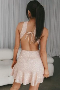 Girls' Night Out Twist Feature Sequin Mini Dress Blush -Selfie Leslie Shop ST3382B 20BLUSH 7