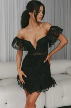 Remi Frill Shoulder Embroidered Dress Black -Selfie Leslie Shop ST3392B 20BLACK 6