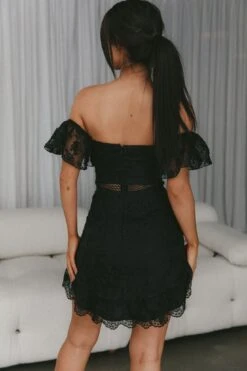 Remi Frill Shoulder Embroidered Dress Black -Selfie Leslie Shop ST3392B 20BLACK 8