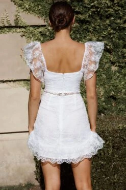 Remi Frill Shoulder Embroidered Dress White -Selfie Leslie Shop ST3392B 20WHITE 8