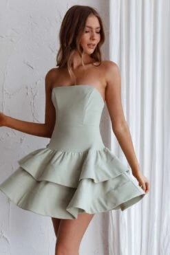 Bella Donna Strapless Frill Dress Pistachio -Selfie Leslie Shop ST3393D02 20PISTACHIO 5