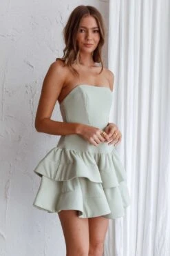Bella Donna Strapless Frill Dress Pistachio -Selfie Leslie Shop ST3393D02 20PISTACHIO 7
