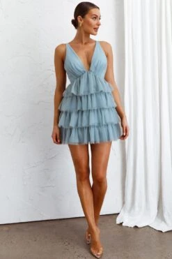 Auguste Tiered Frill Mini Dress Blue -Selfie Leslie Shop ST3407D 20BLUE 7