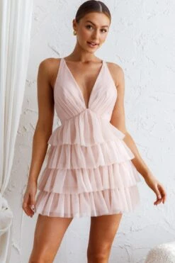 Auguste Tiered Frill Mini Dress Blush -Selfie Leslie Shop ST3407D 20BLUSH 4