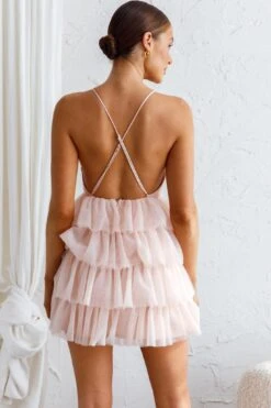 Auguste Tiered Frill Mini Dress Blush -Selfie Leslie Shop ST3407D 20BLUSH 6