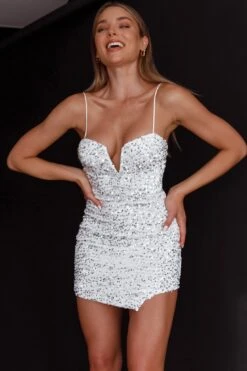 About Last Night Sequin Mini Dress Silver -Selfie Leslie Shop ST3448D 20SILVER 1
