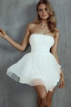 Fayette Strapless Mesh Mini Dress White 21 Fayette Strapless Mesh Mini Dress White -Selfie Leslie Shop ST3463DWHITE 1