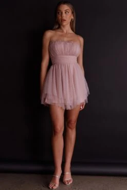 Fayette Strapless Mesh Mini Dress Blush -Selfie Leslie Shop ST3463D 20BLUSH 2
