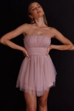 Fayette Strapless Mesh Mini Dress Blush -Selfie Leslie Shop ST3463D 20BLUSH 7