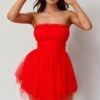 Fayette Strapless Mesh Mini Dress Red 1 Fayette Strapless Mesh Mini Dress Red -Selfie Leslie Shop ST3463D 20RED 1