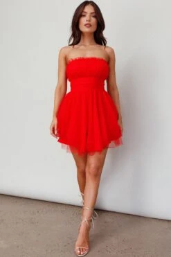 Fayette Strapless Mesh Mini Dress Red 11 Fayette Strapless Mesh Mini Dress Red -Selfie Leslie Shop ST3463D 20RED 2